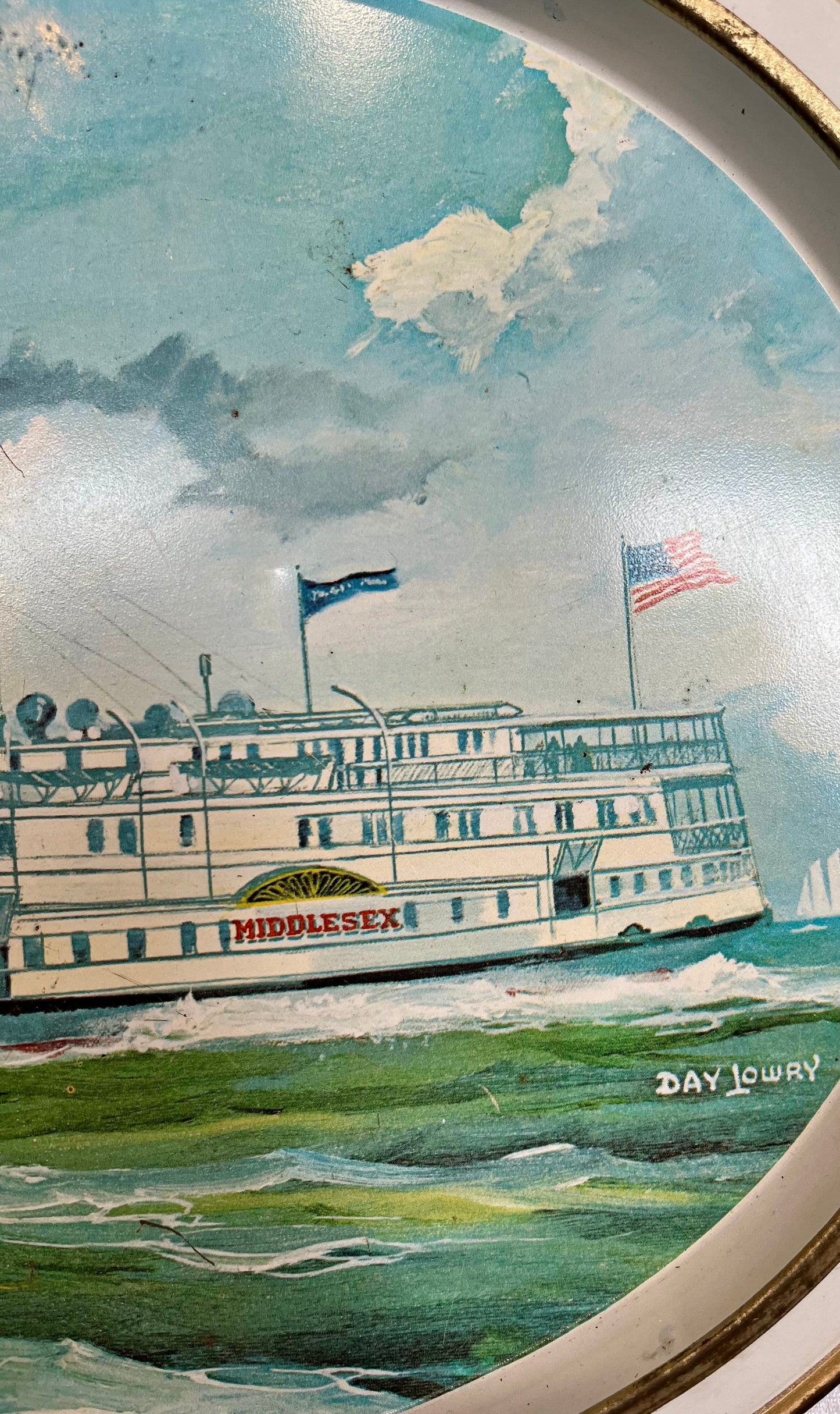 Day Lowry Painting of Middlesex Steamboat on Tray
