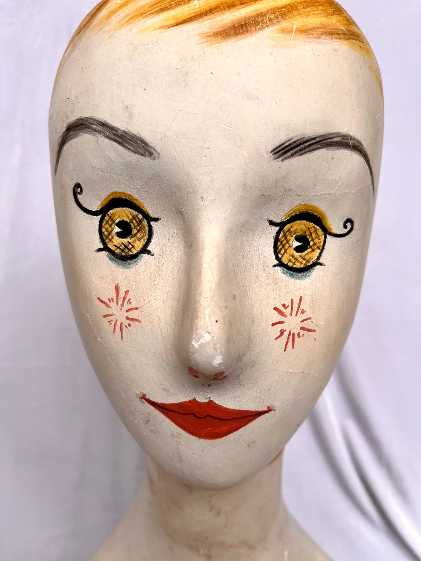 Hand Painted Papier Mache Bust of Woman