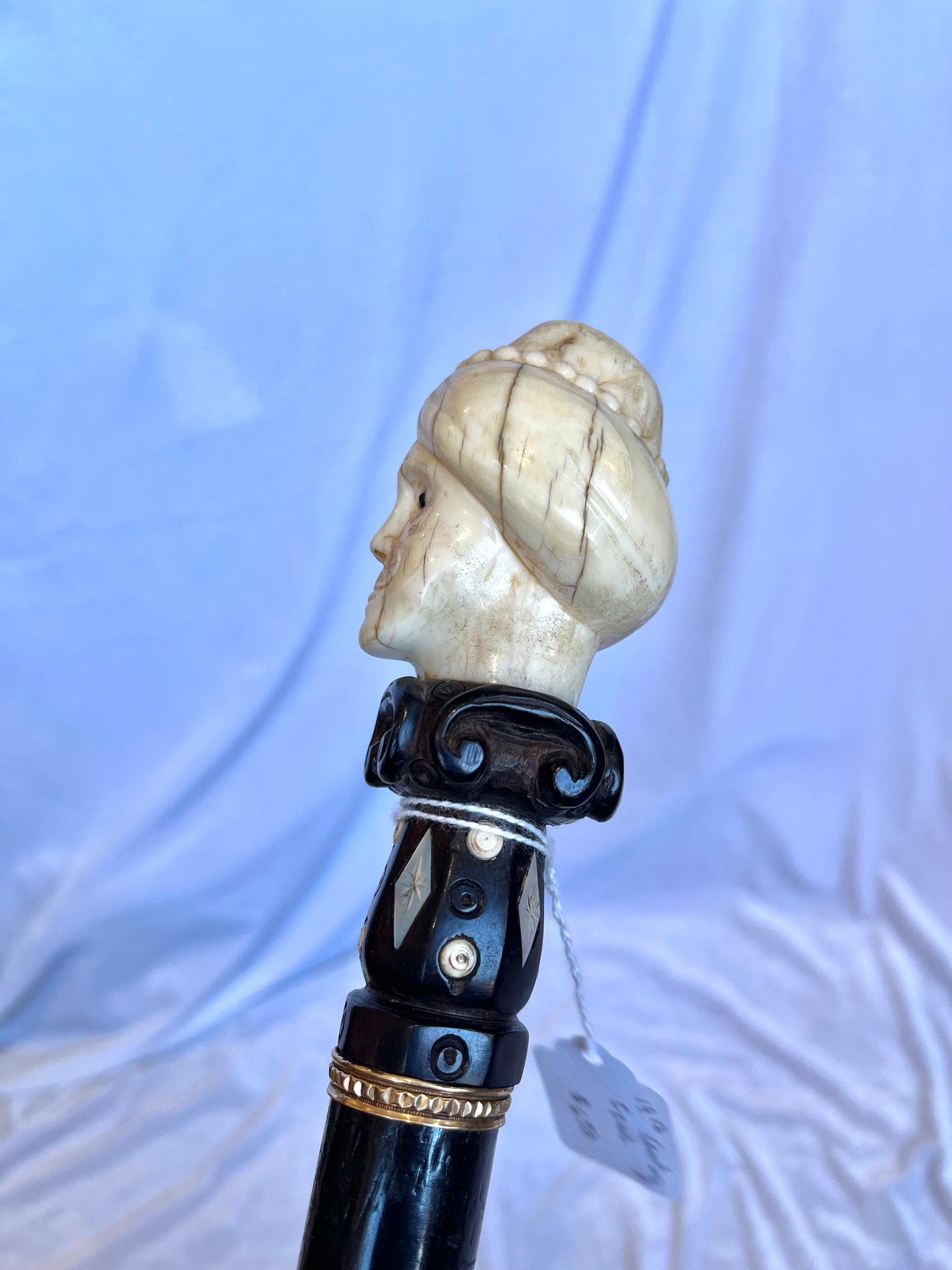 19th Century Carved Cane With Man in Headdress
