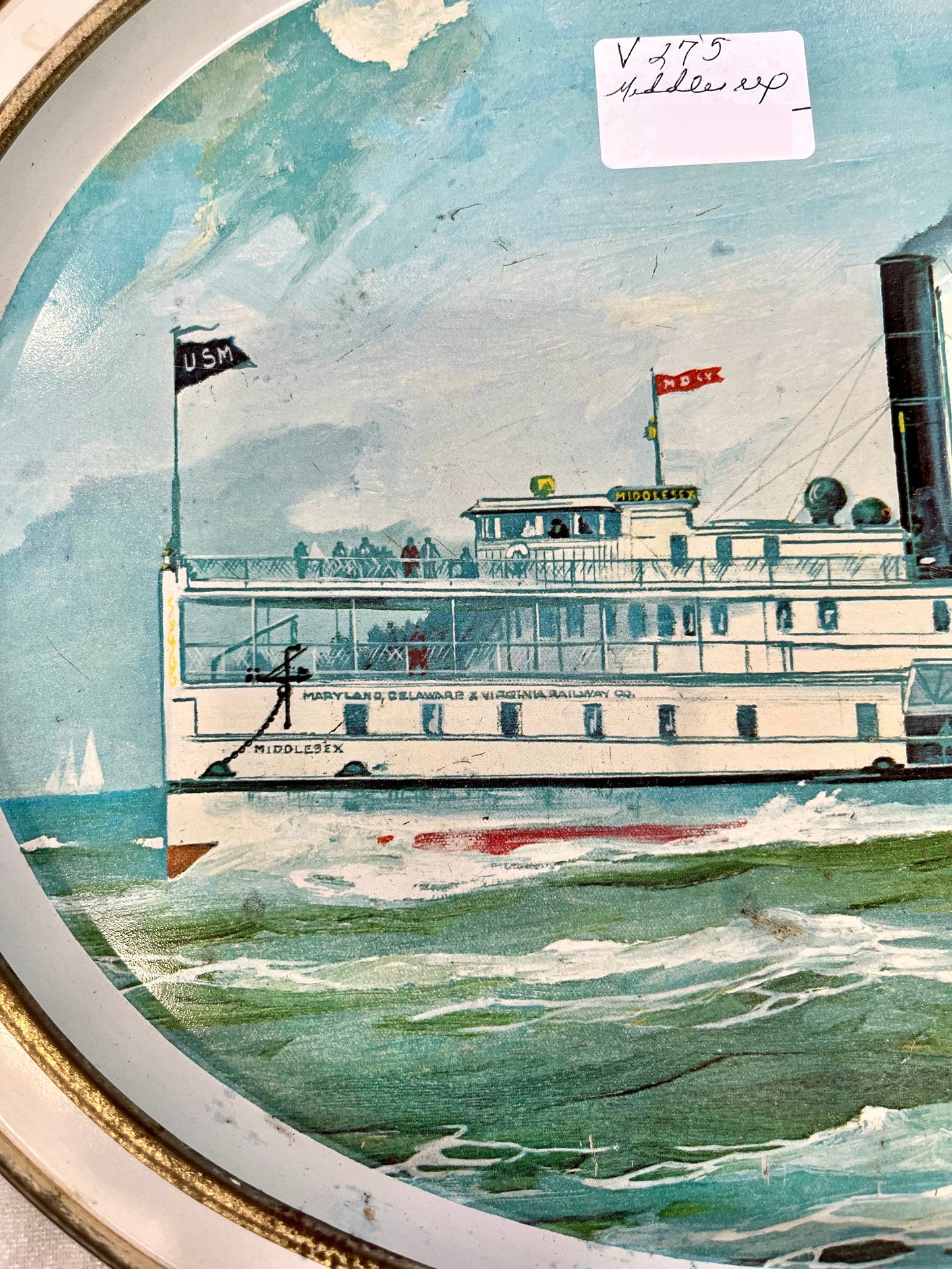 Day Lowry Painting of Middlesex Steamboat on Tray