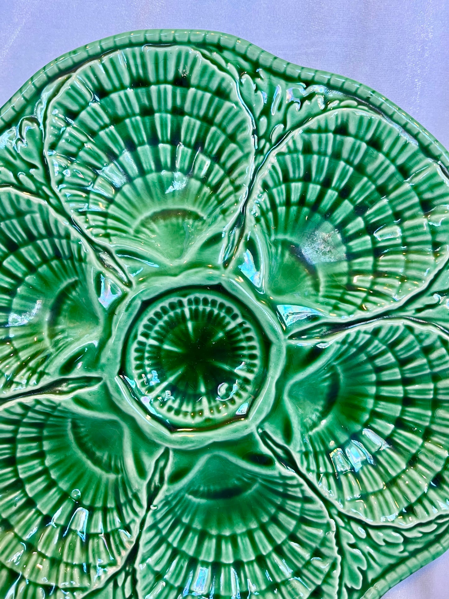French Sarreguein Green Oyster Plate