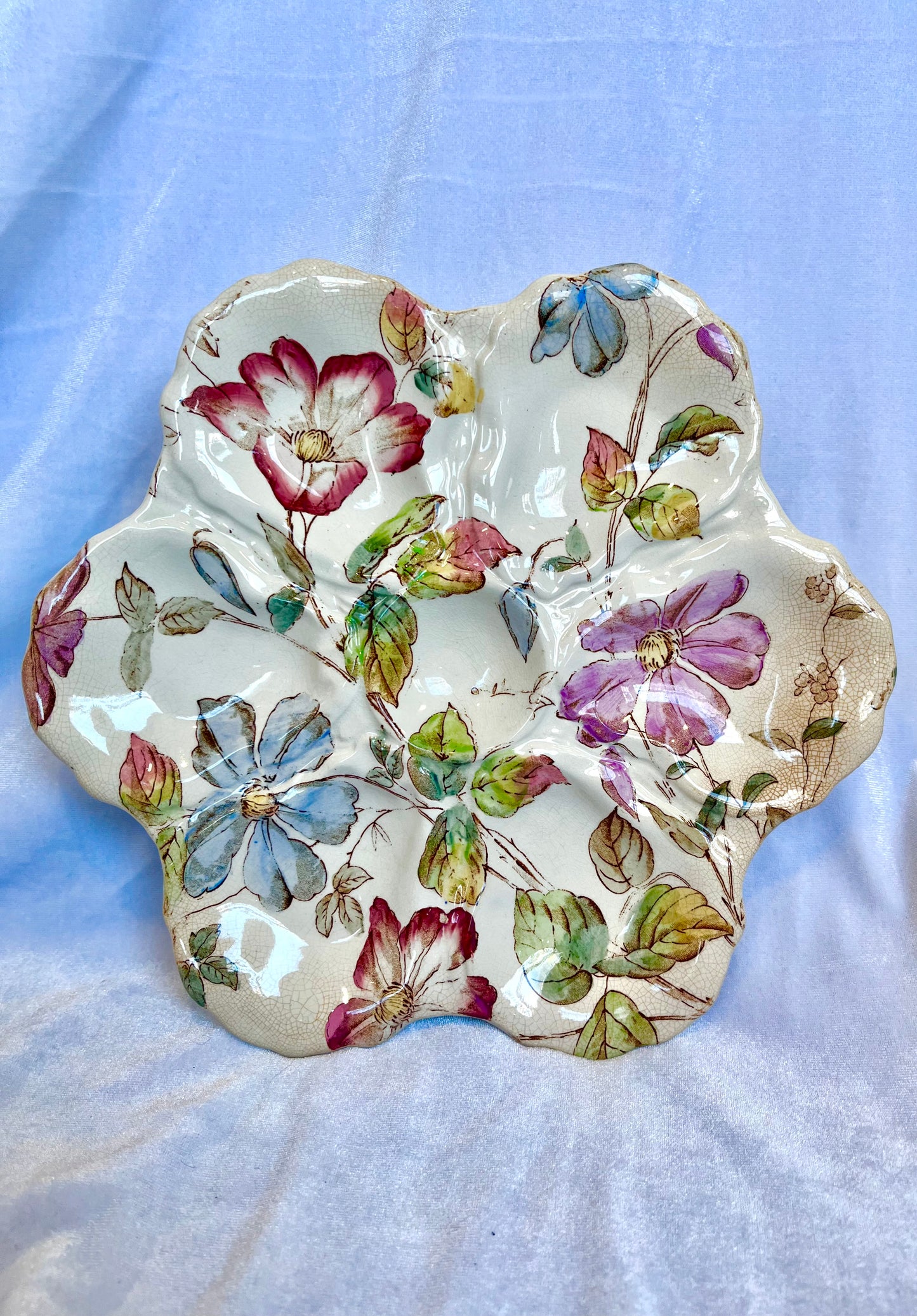 Set of Floral 19th Century English Oyster Plates by William Alsager Adderley