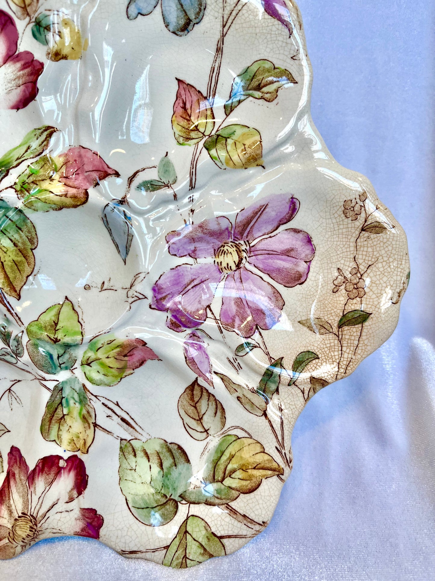 Set of Floral 19th Century English Oyster Plates by William Alsager Adderley