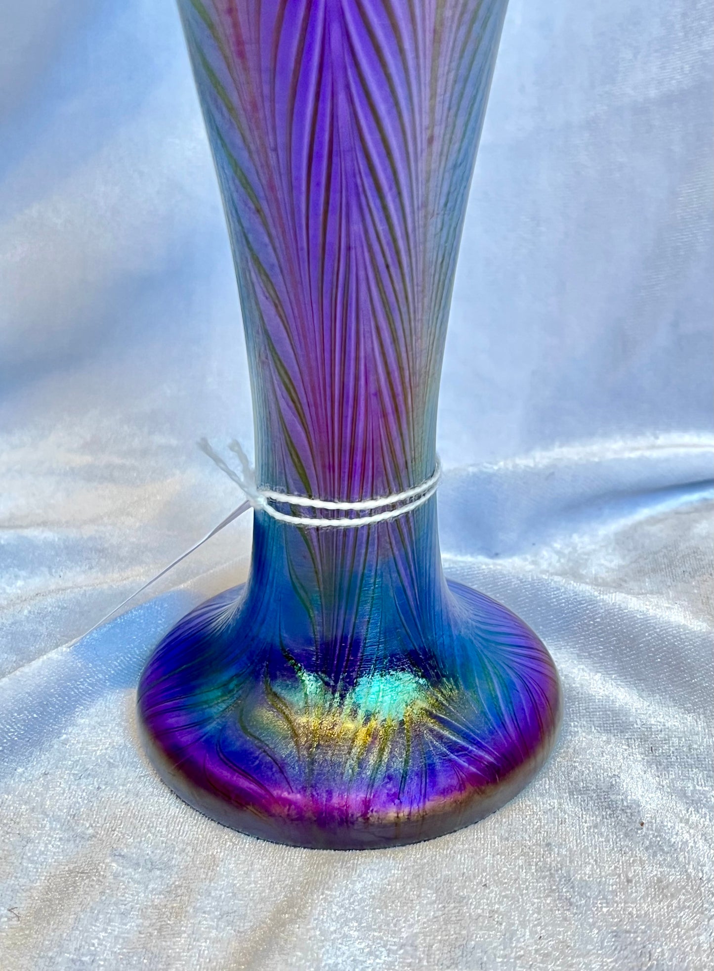 Zellique Studio Art Glass Pulled Feather Purple Iridescent Vase