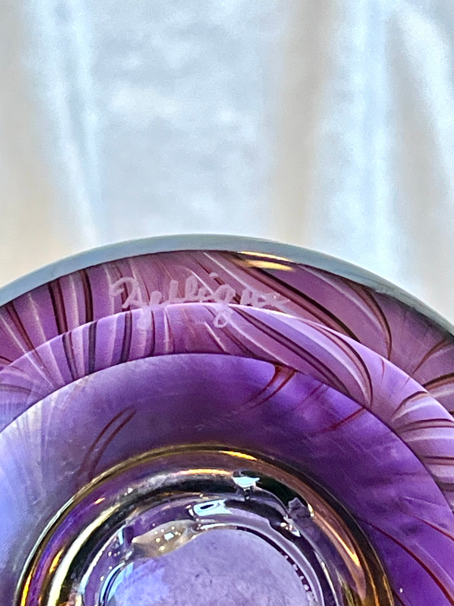Zellique Studio Art Glass Pulled Feather Purple Iridescent Vase