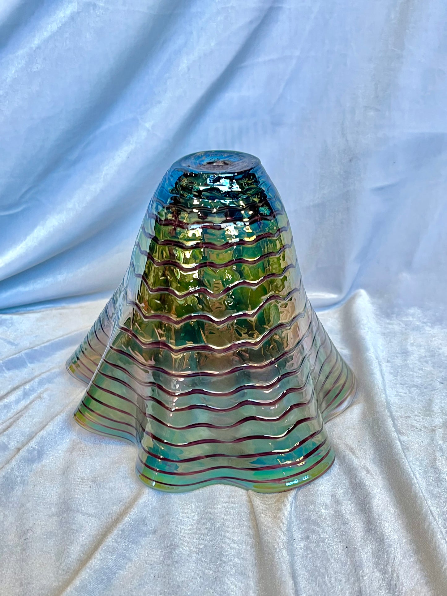 Paul Tiffany Art Glass Flared Vase with Stripes