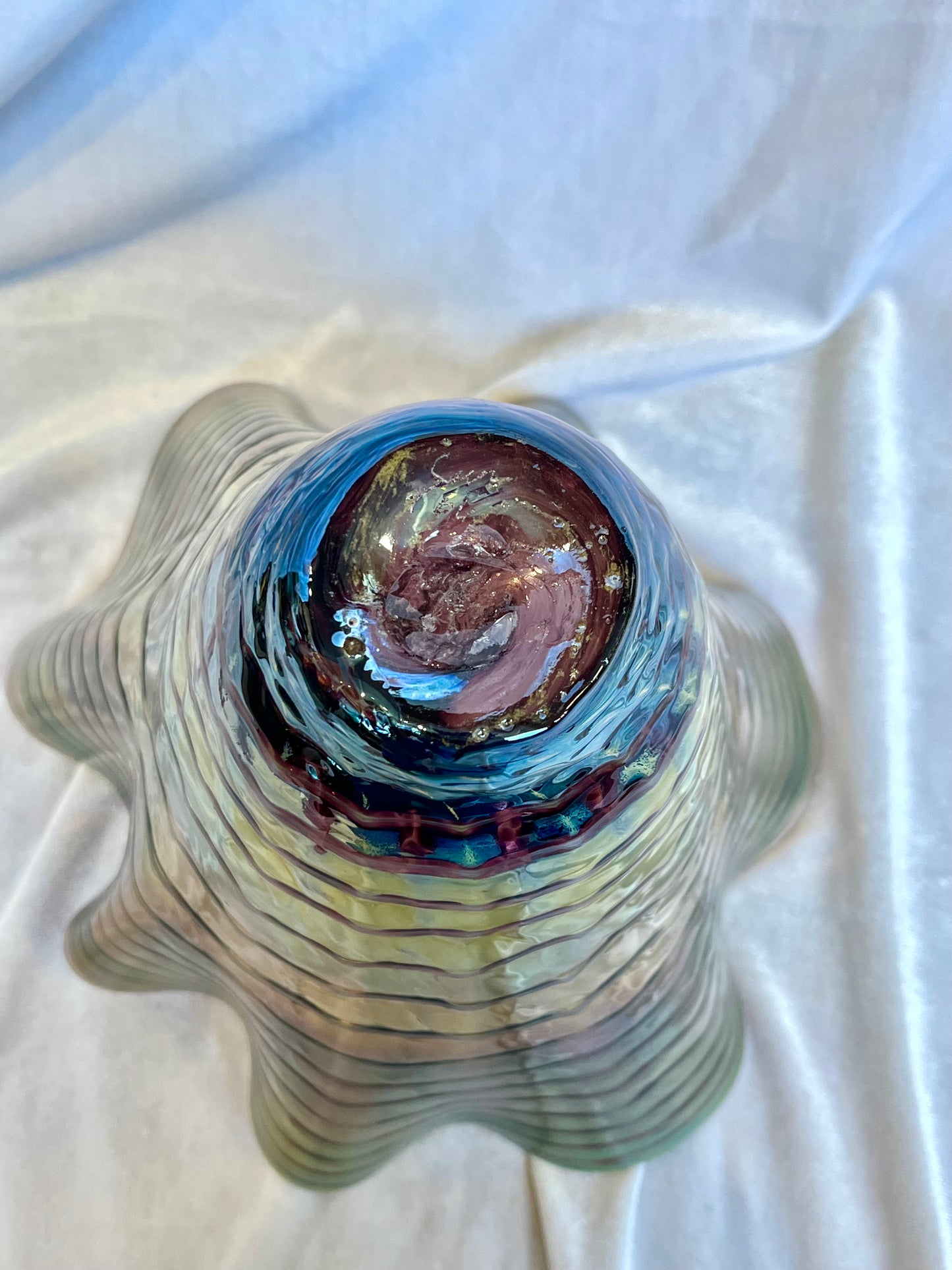 Paul Tiffany Art Glass Flared Vase with Stripes