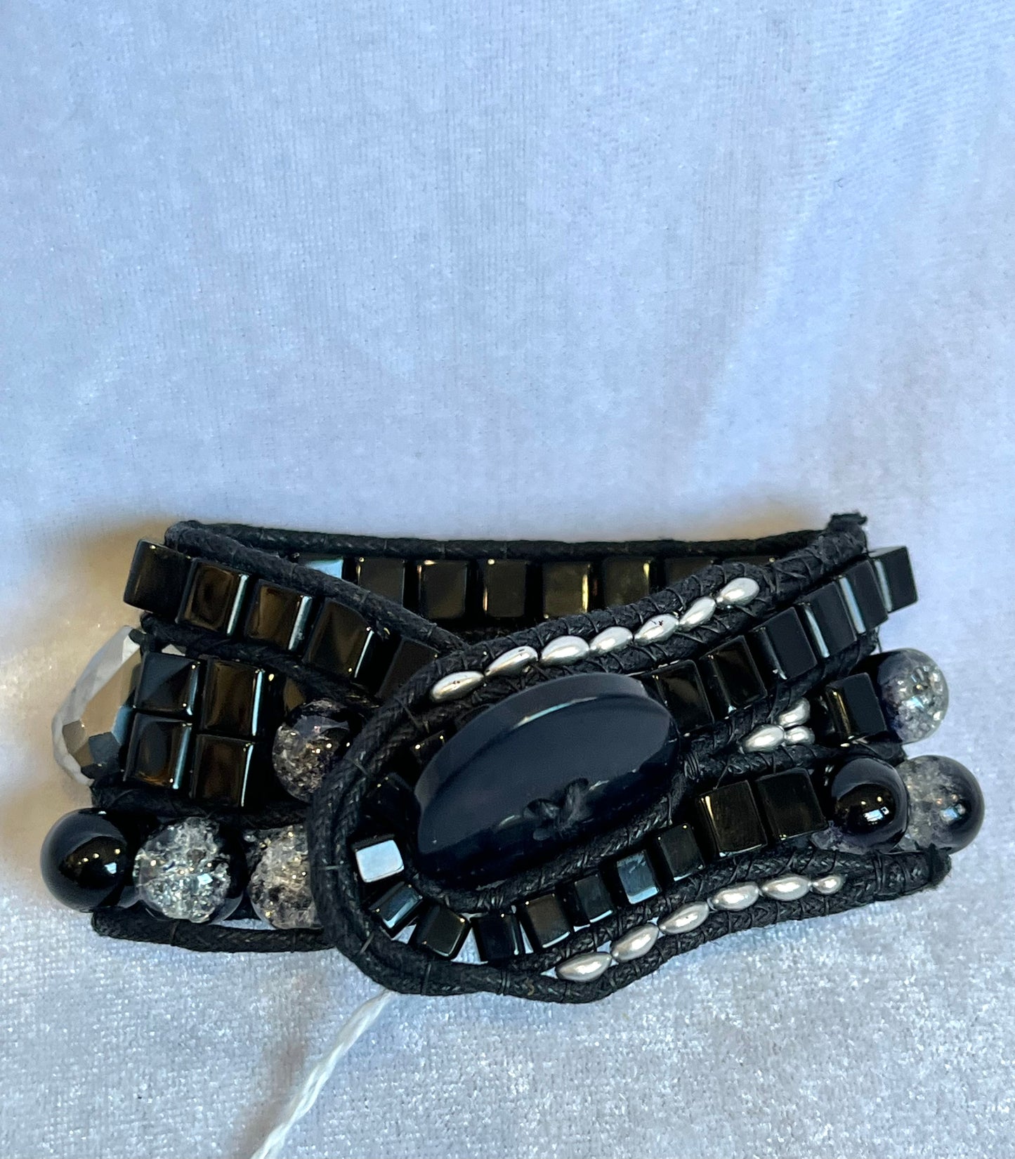 3 Row Black Gemstone Beaded Cuff