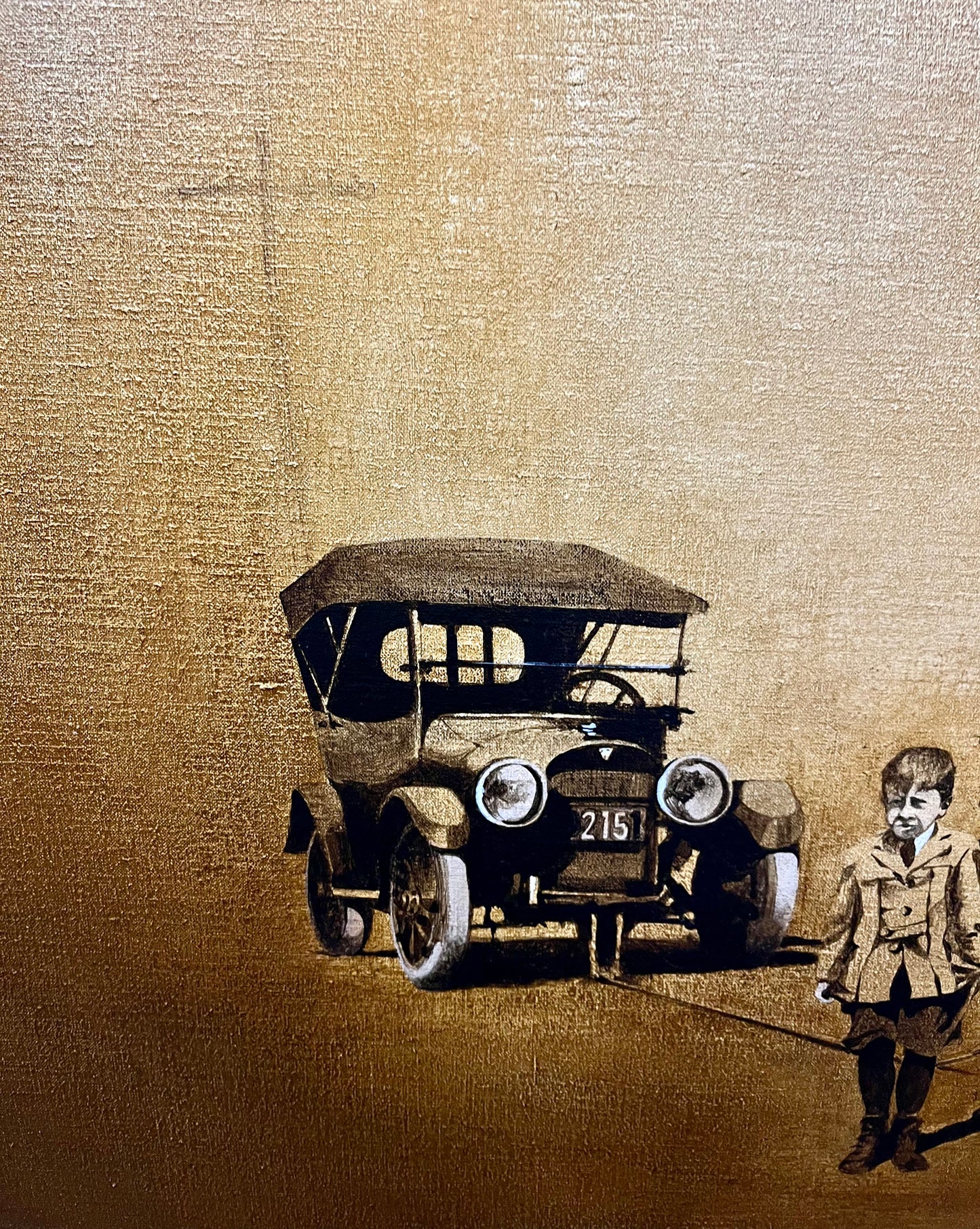 Photorealist 1970s Painting of Family and Car by Tony Sinclair