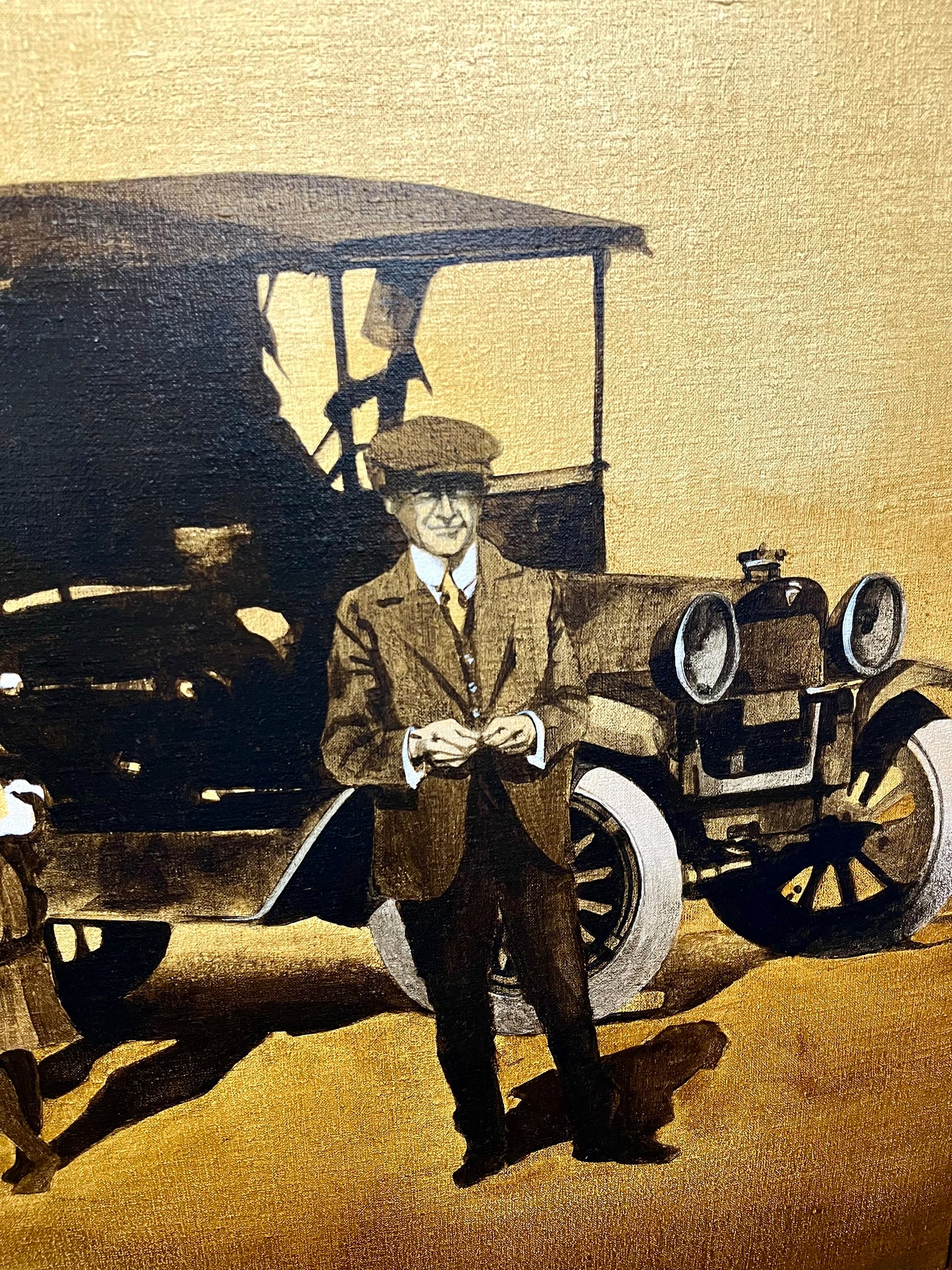 Photorealist 1970s Painting of Family and Car by Tony Sinclair