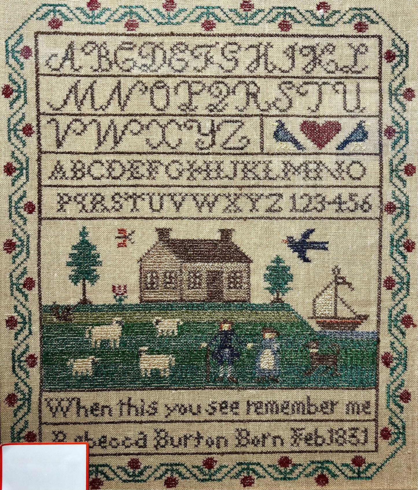 1851 Needlework Sample with Homestead and Farm
