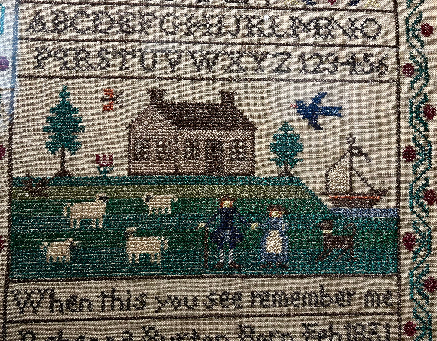 1851 Needlework Sample with Homestead and Farm