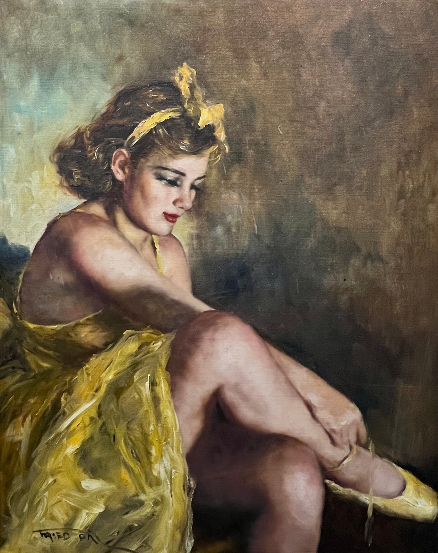 Impressionist 20th Century Oil Painting of Ballerina in Yellow