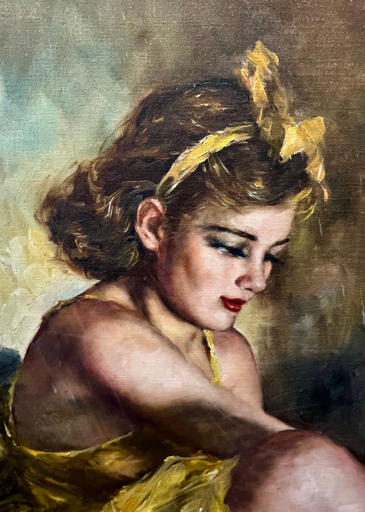 Impressionist 20th Century Oil Painting of Ballerina in Yellow