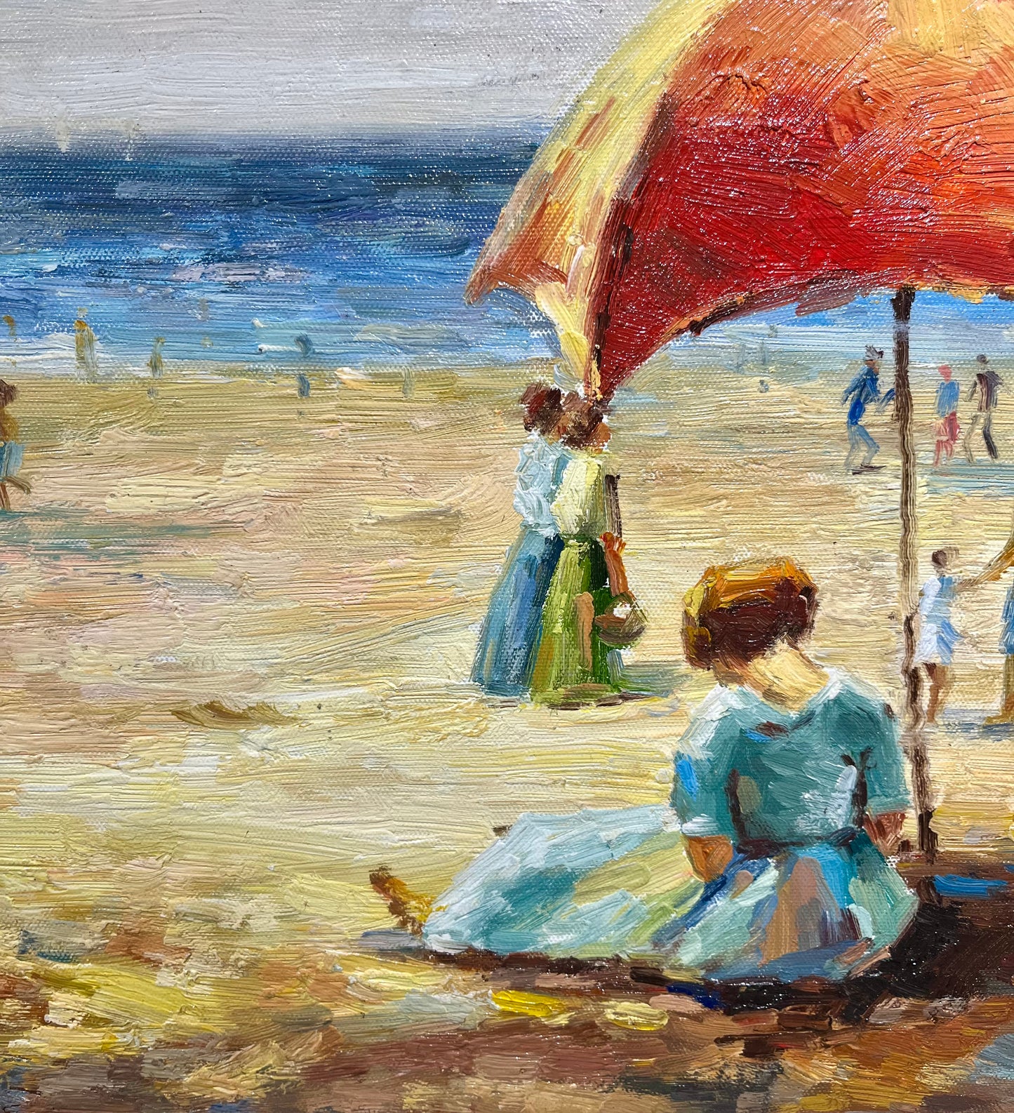 Impressionist 20th century Beach Scene Signed Silver