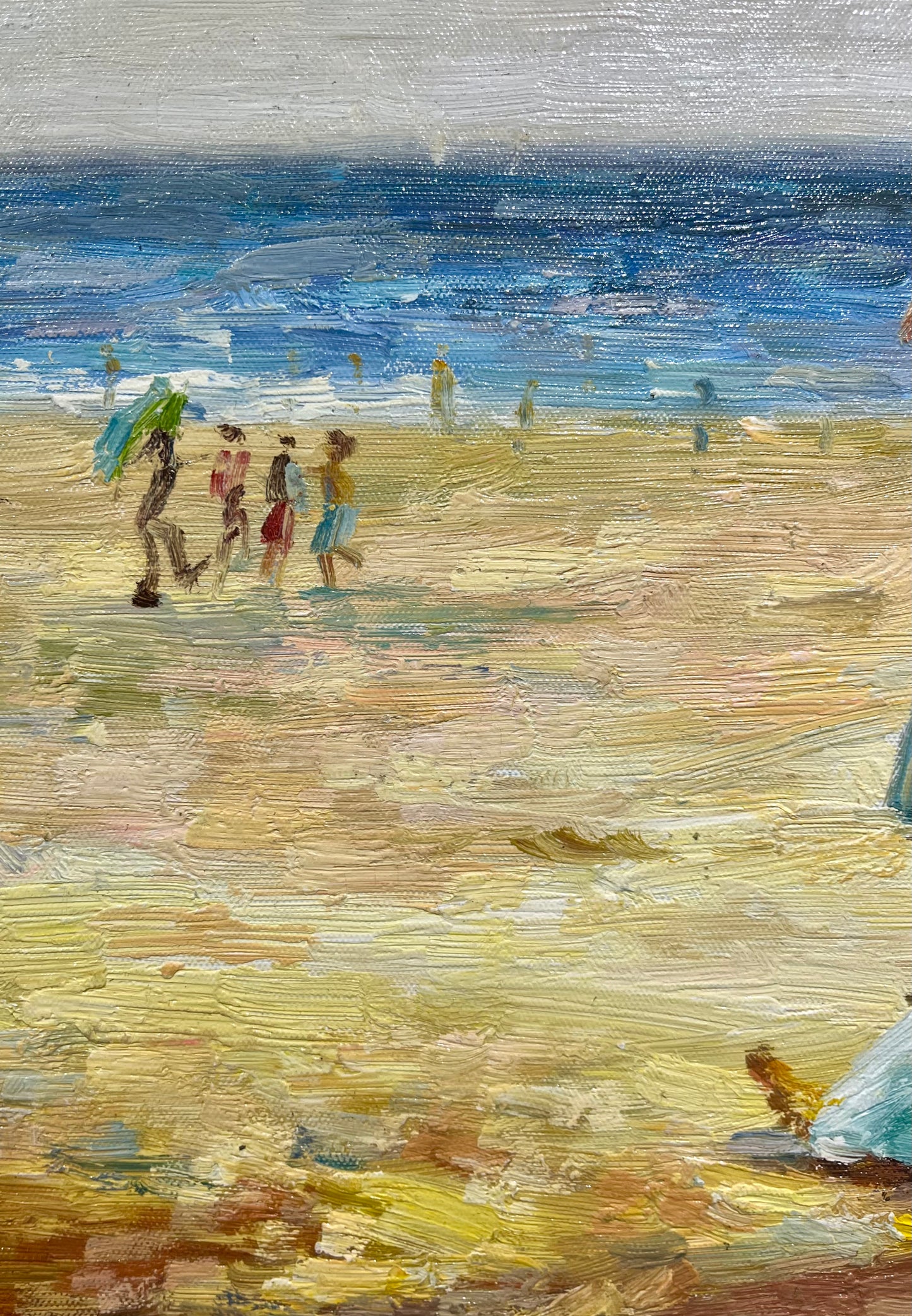 Impressionist 20th century Beach Scene Signed Silver