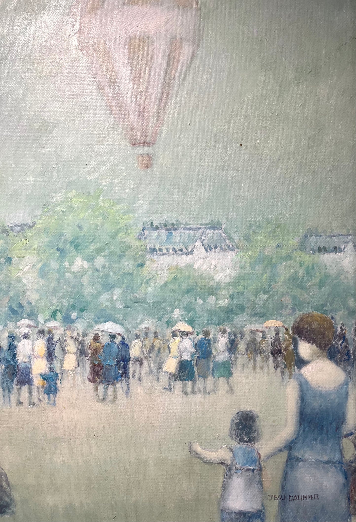 Jean Daumier Painting of People Watching Hot Air Balloon