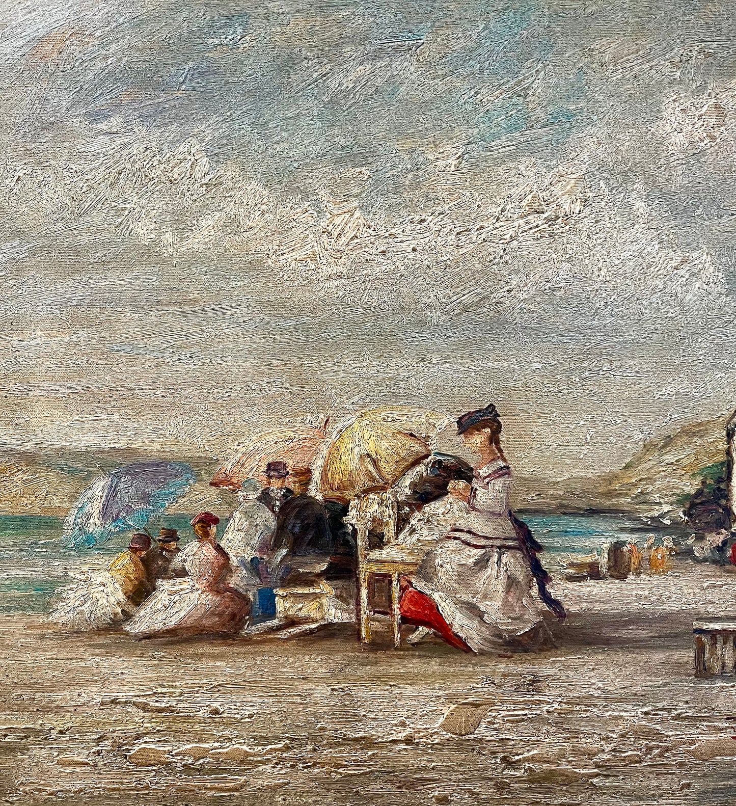 After Eugene Louis Boudin Impressionist Painting of People on Beach