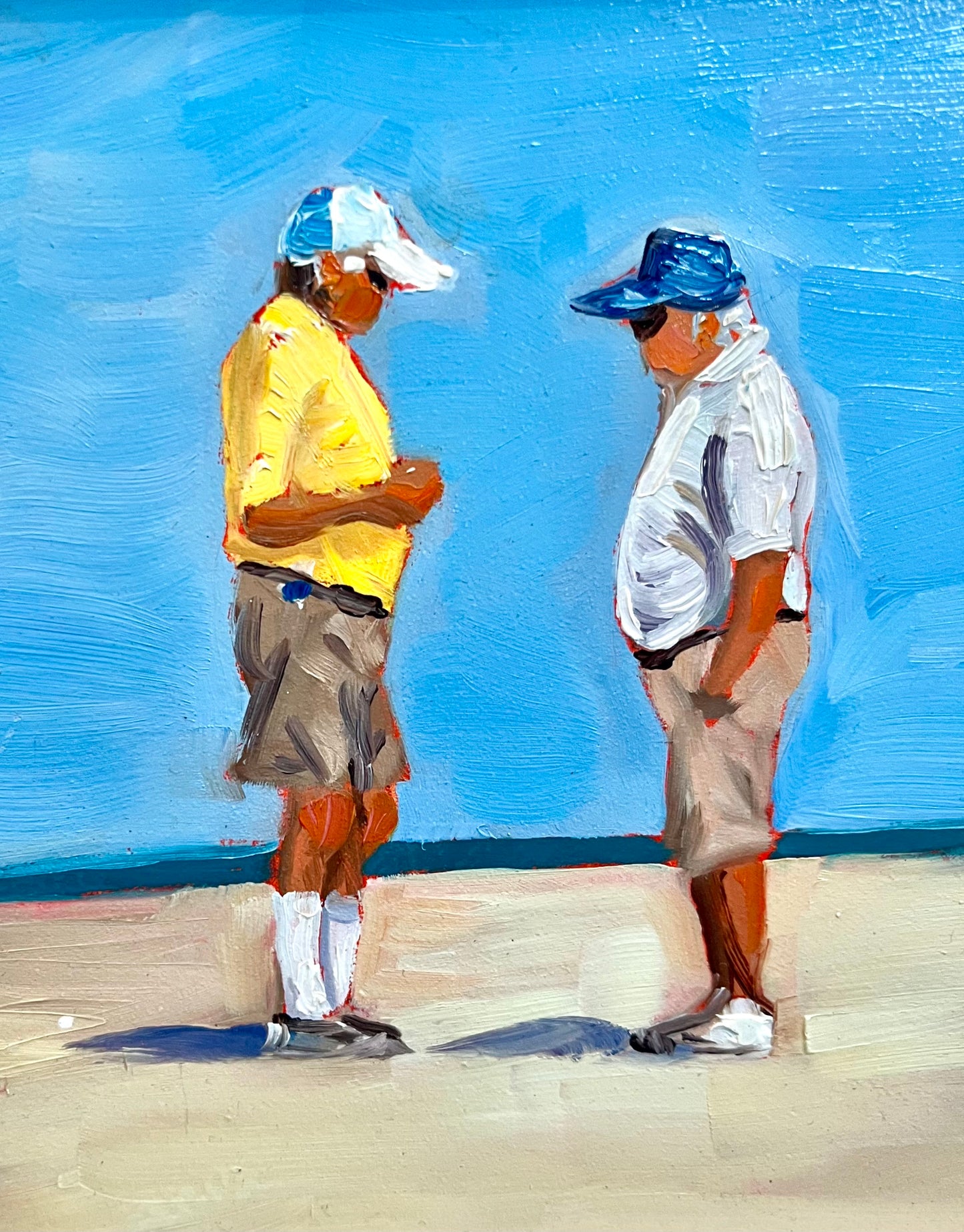 Signed Painting of Old Men on Beach