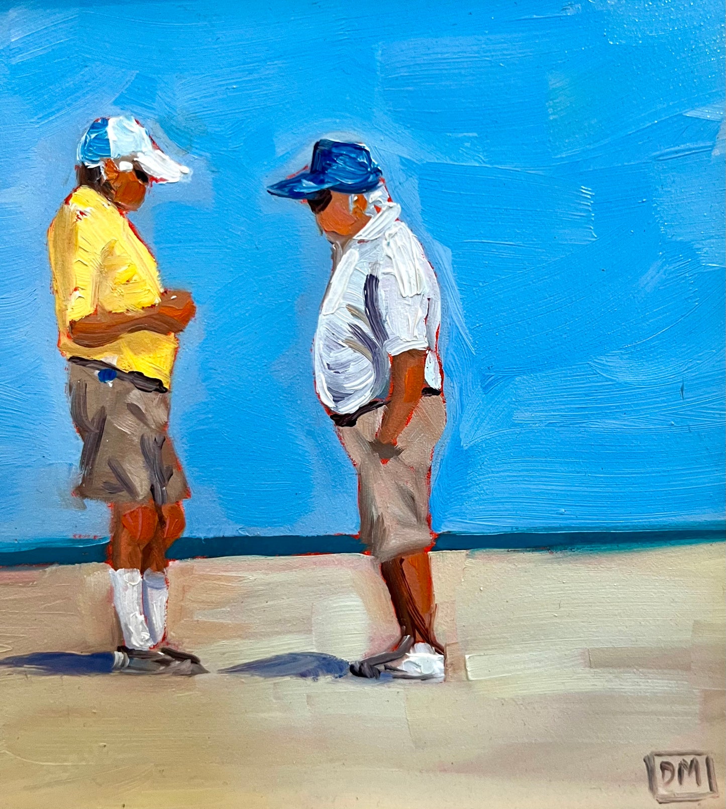 Signed Painting of Old Men on Beach