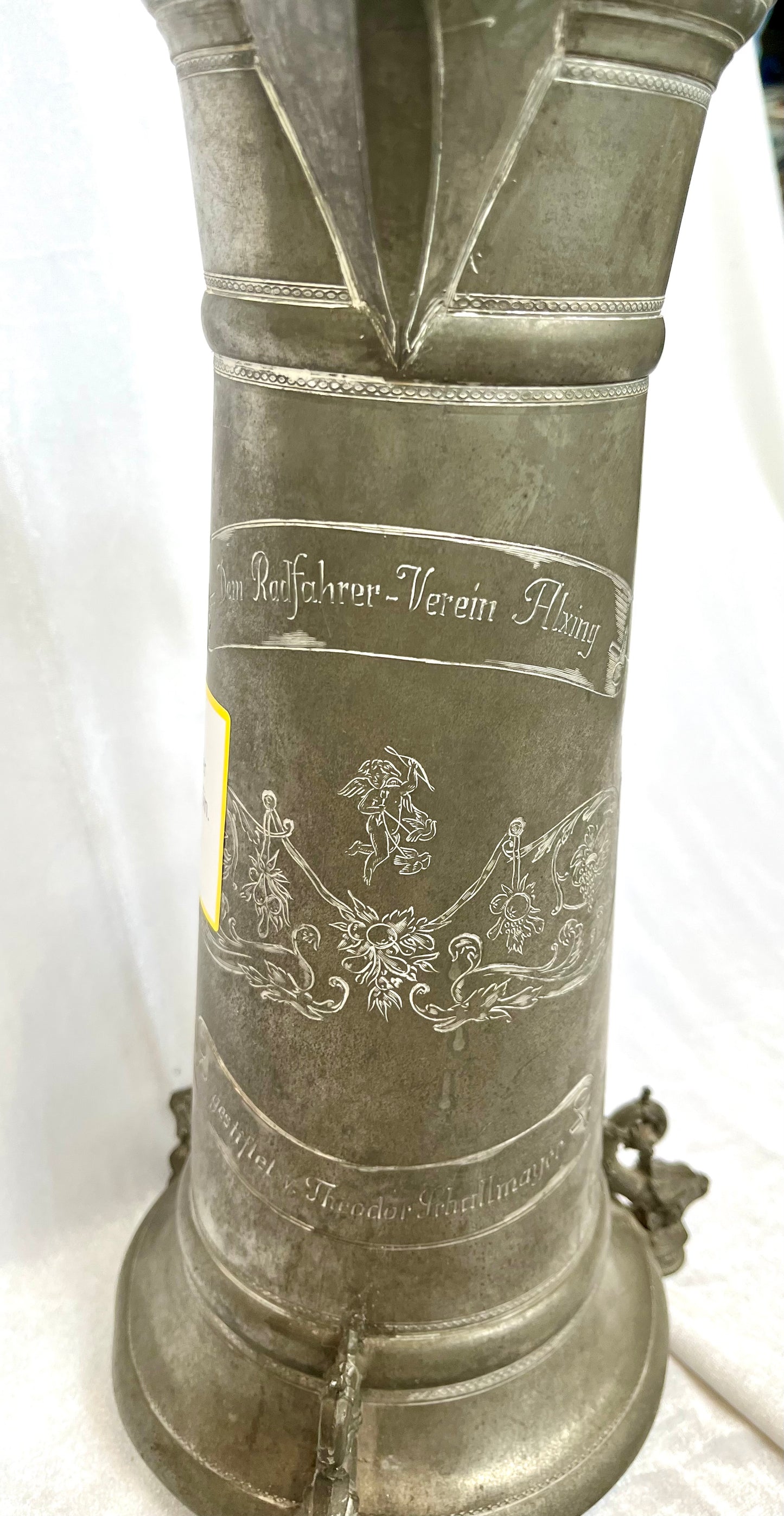 19th Century Ornate Pewter Bike Club Trophy