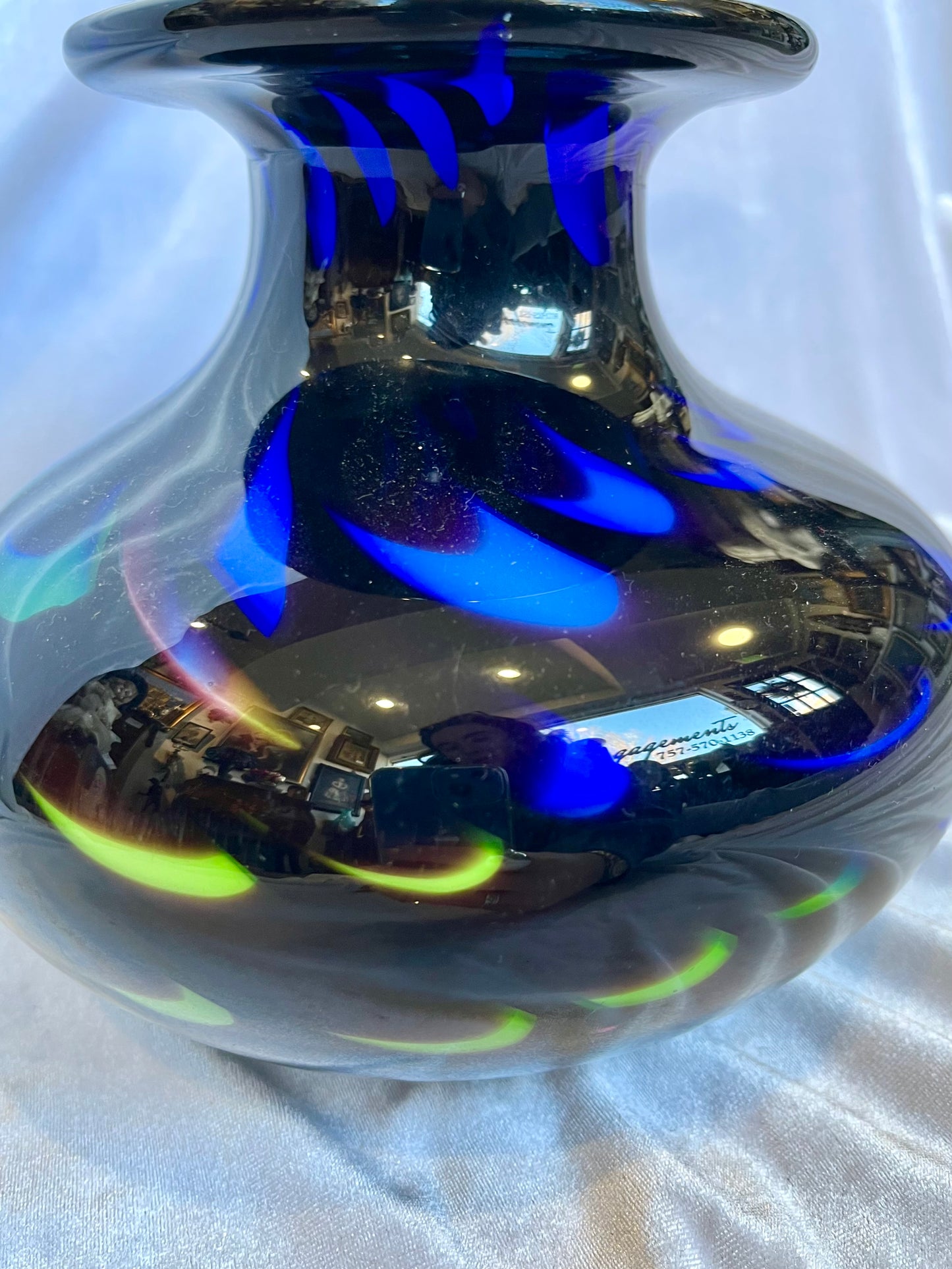 Murano Hand Blown Glass Vase Black, Blue, Green