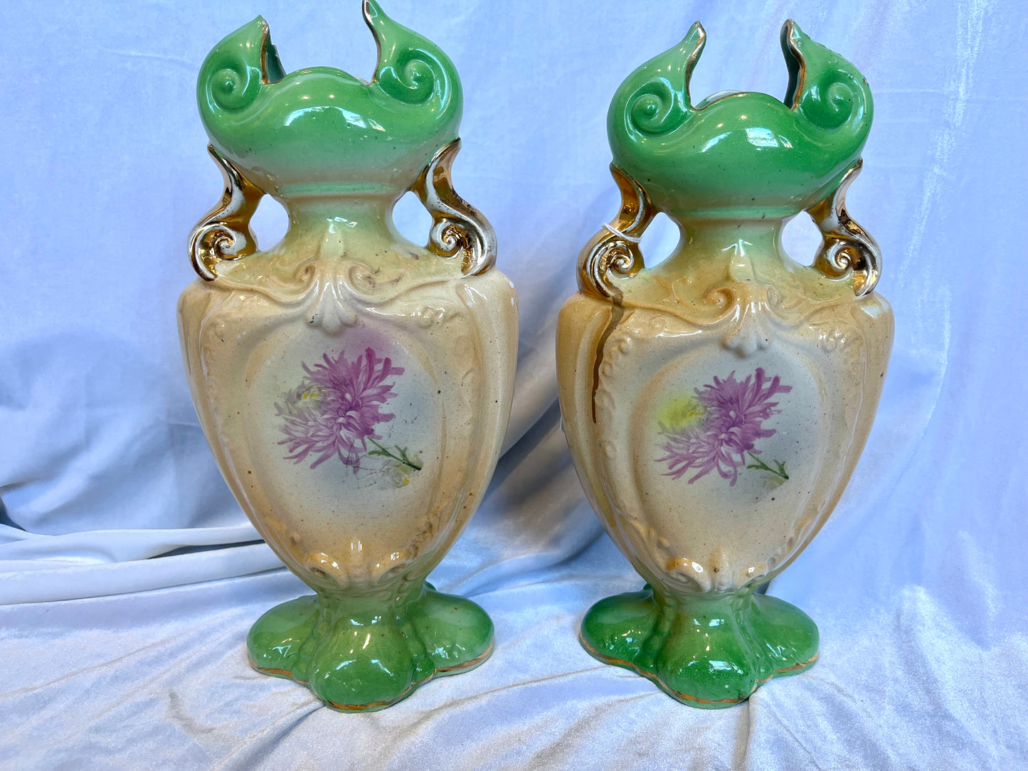 Pair of Austrian Art Noveau Floral Vases
