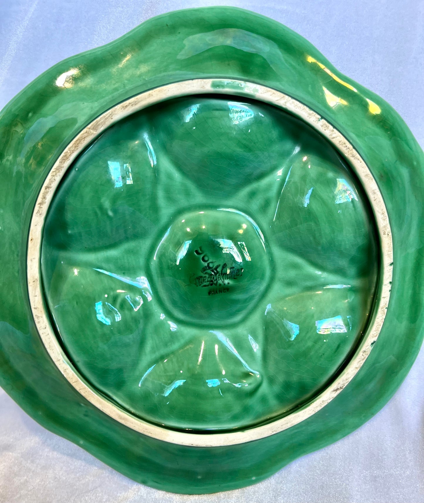 French Sarreguein Green Oyster Plate