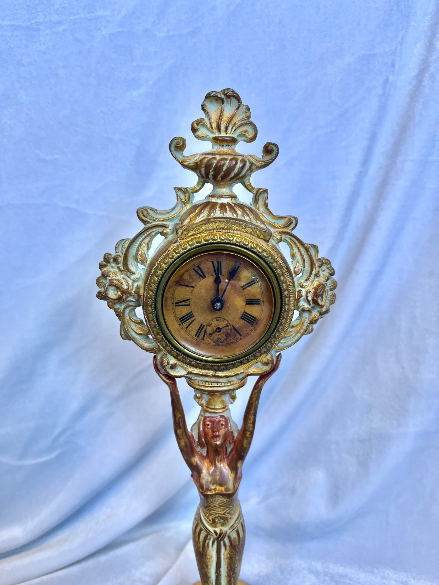 French Brass Desk Clock with Woman