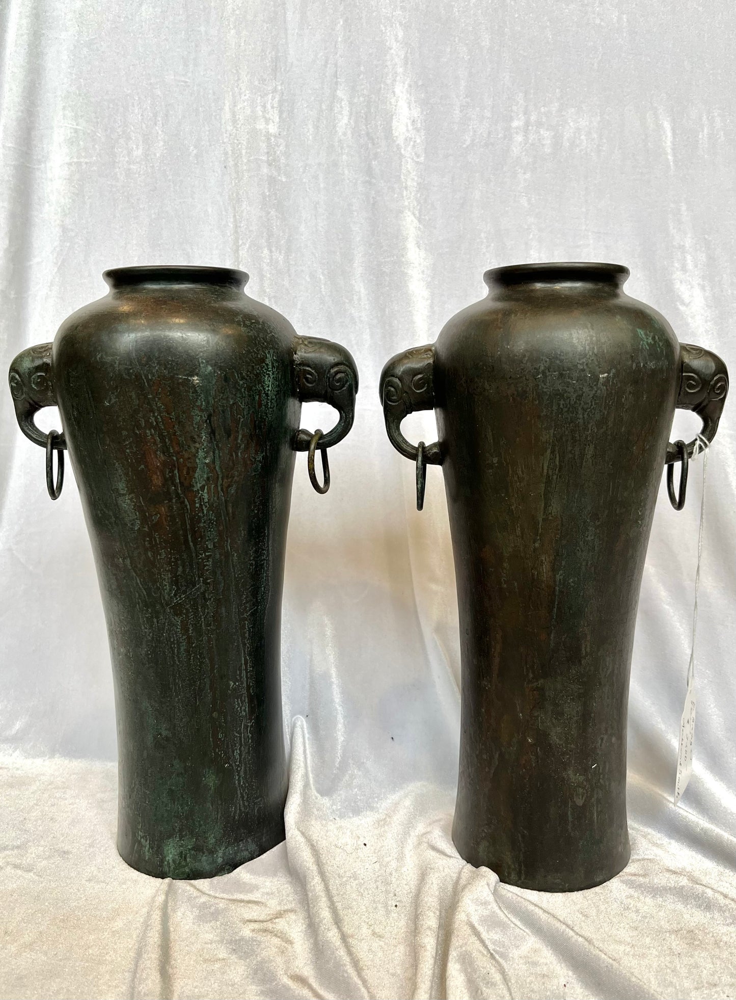 Pair of Mitland Smith Bronze Vases With Elephant Heads