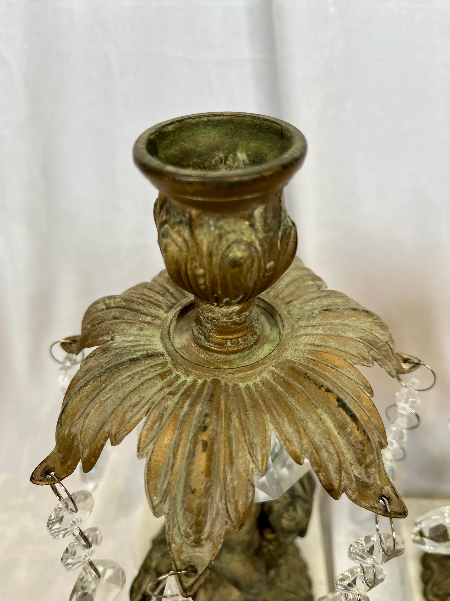 Pair 1950s Hollywood Regency Brass Cherub and Koi Candlabra