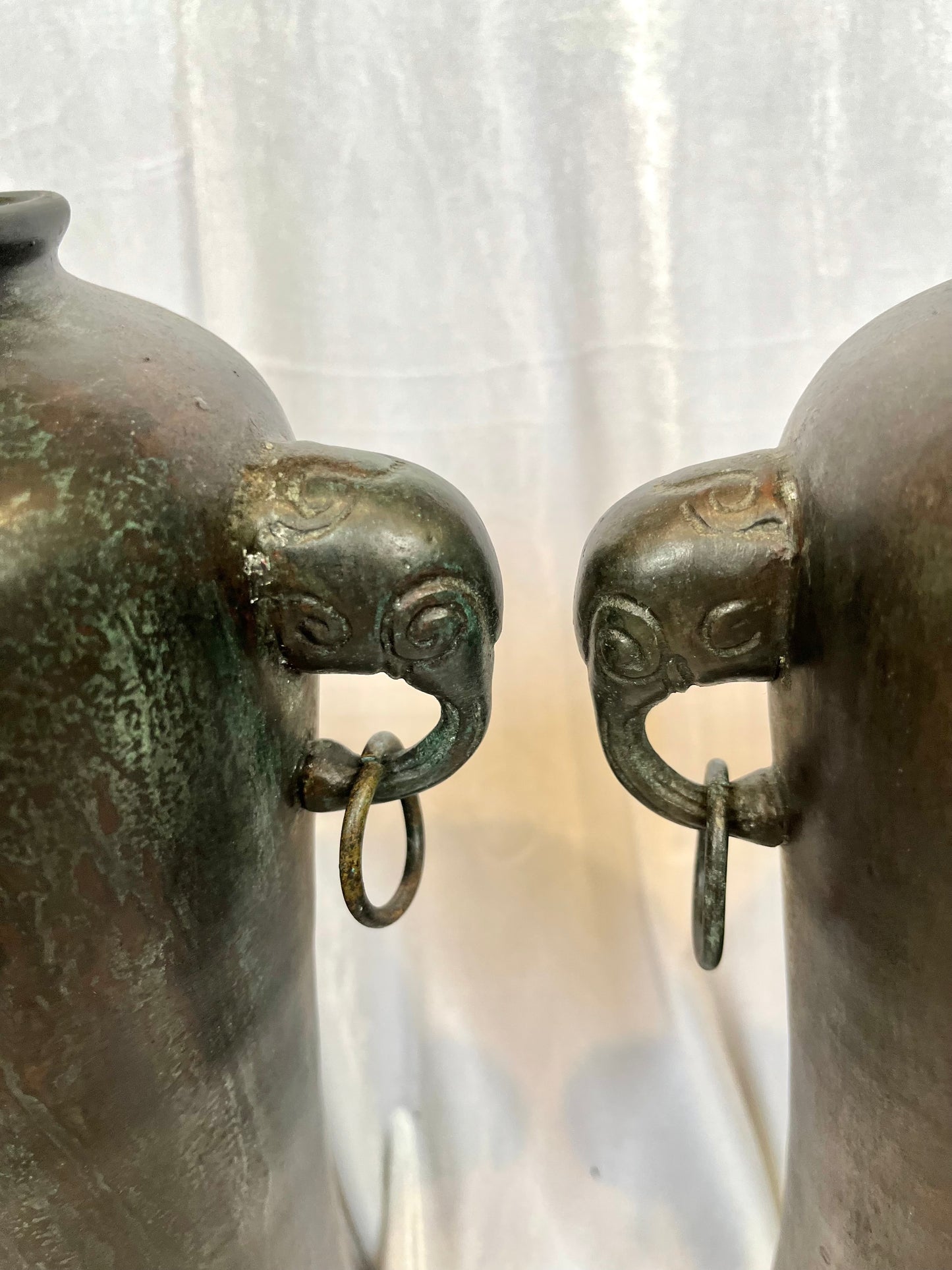 Pair of Mitland Smith Bronze Vases With Elephant Heads
