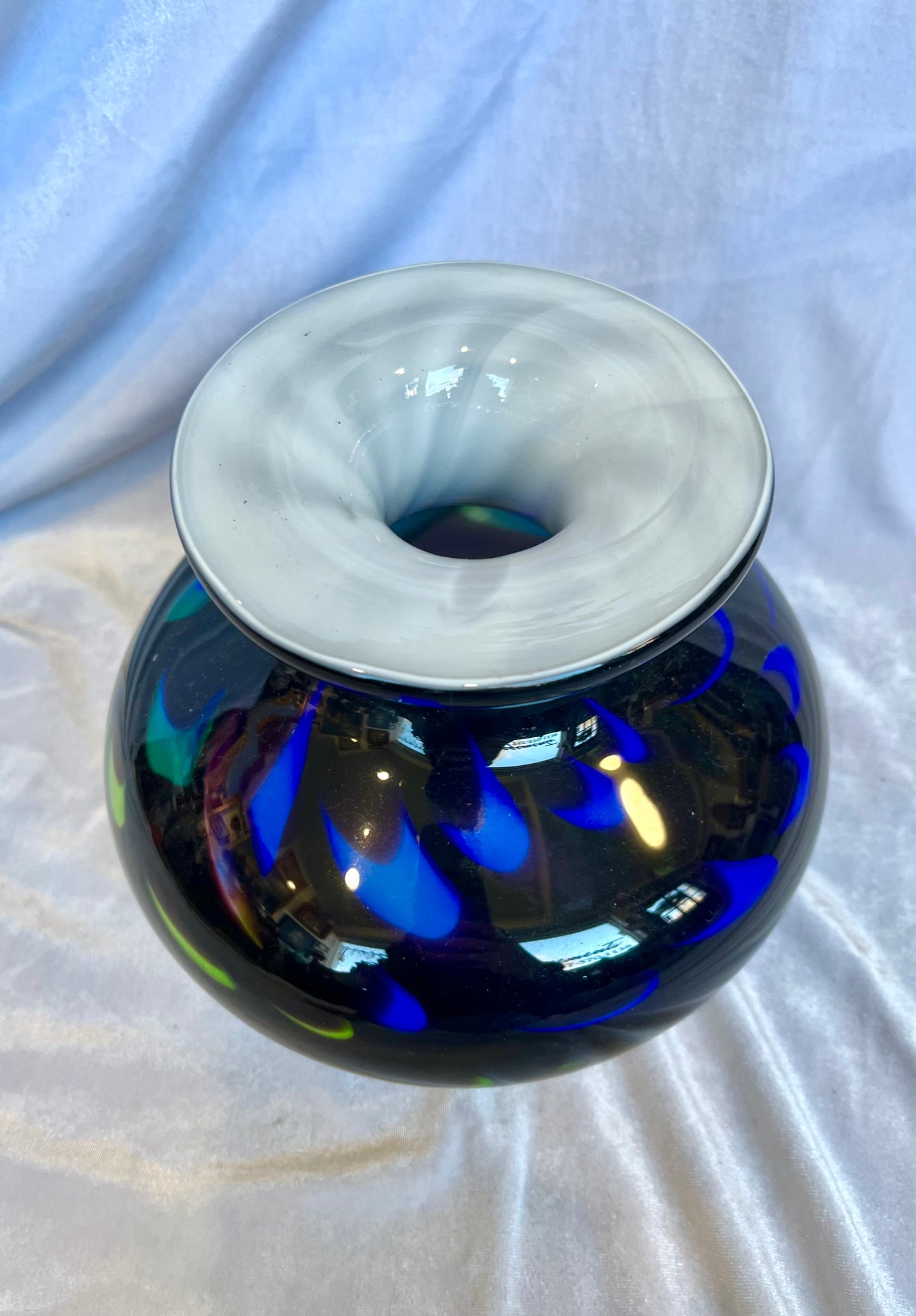 Murano Hand Blown Glass Vase Black, Blue, Green