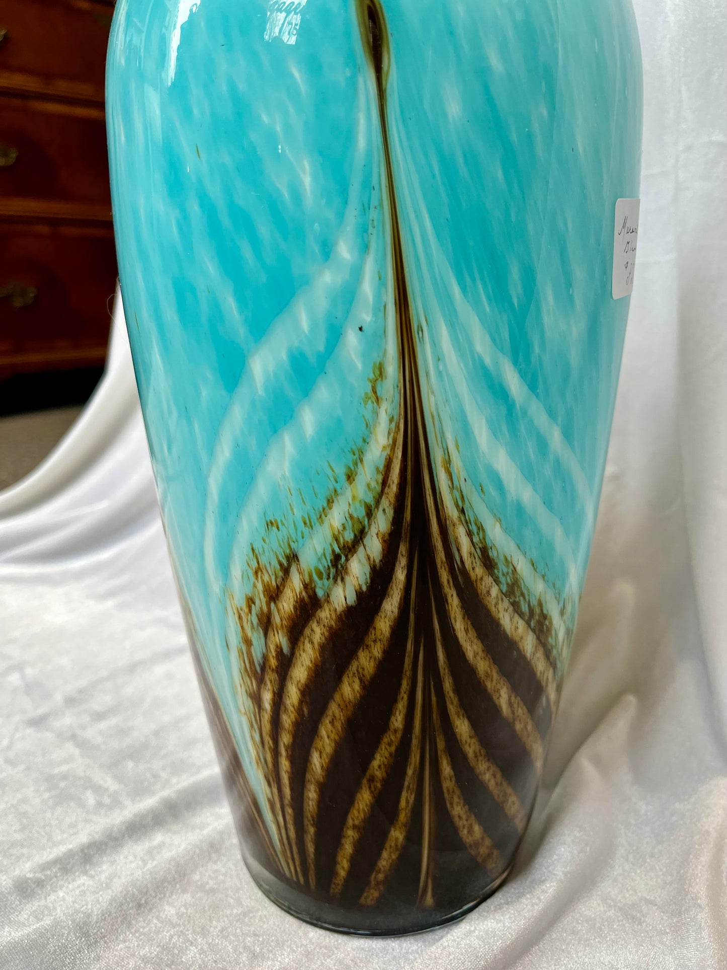 Murano Glass Turquoise and Brown Vase