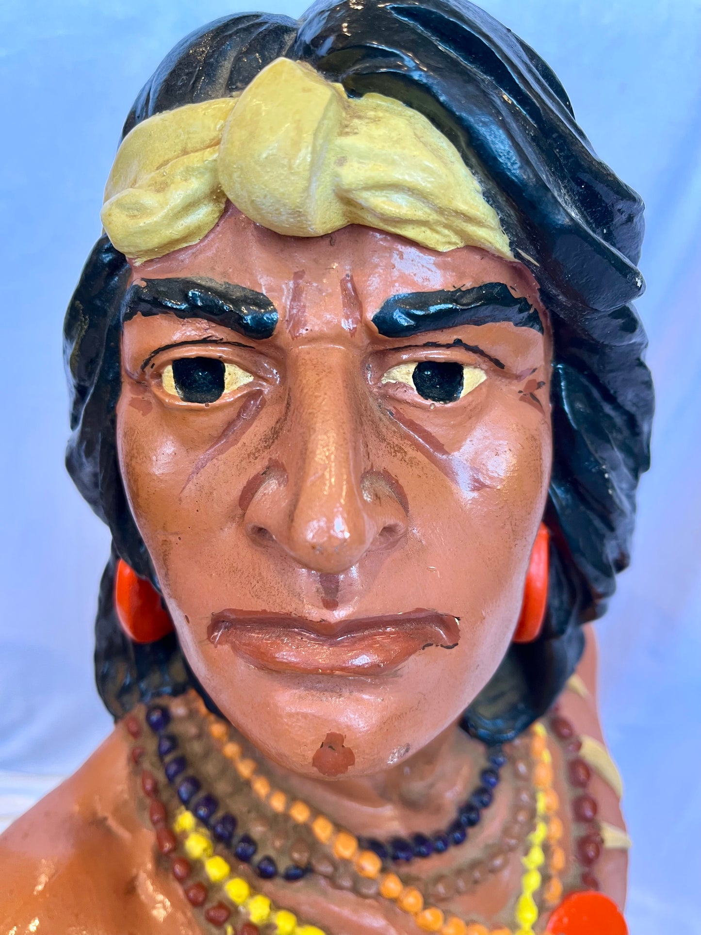 Hiawatha Painted Chalkware Cigar Store Bust Sculpture of Native American Man