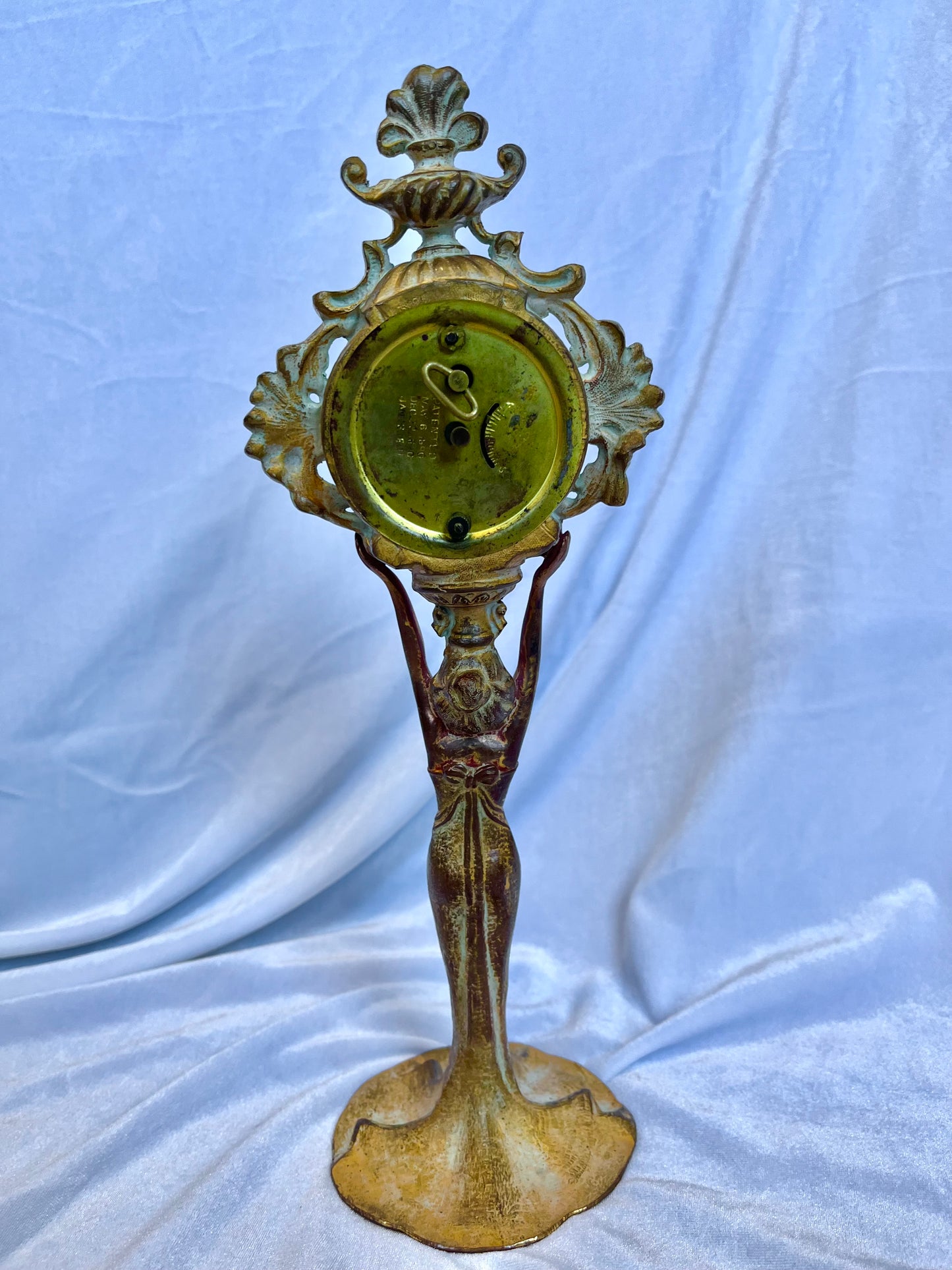 French Brass Desk Clock with Woman
