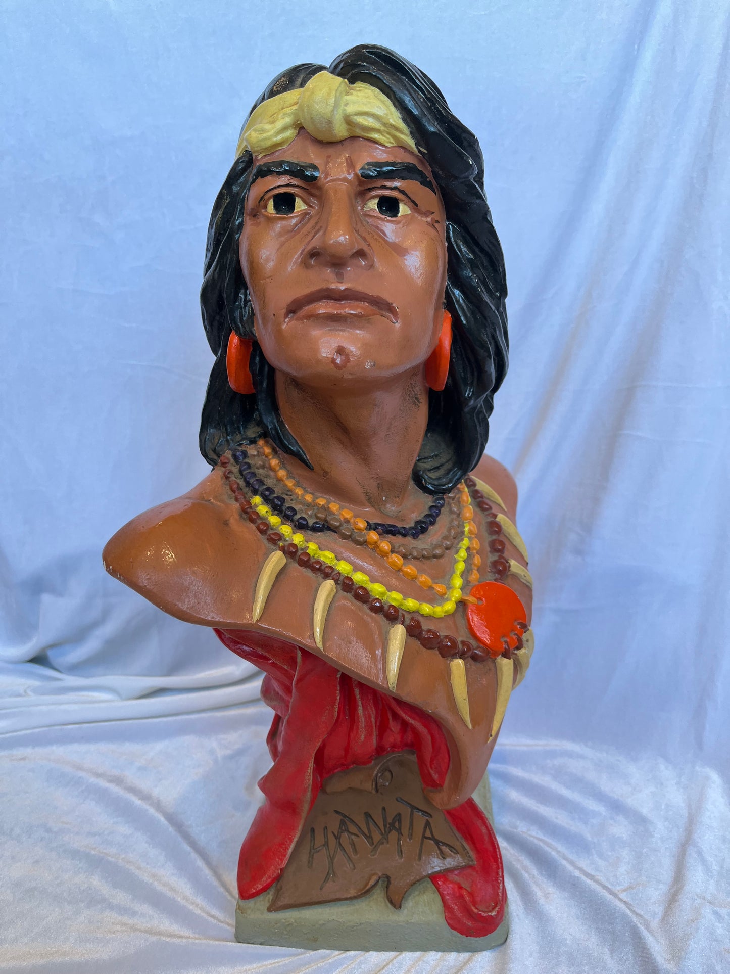 Hiawatha Painted Chalkware Cigar Store Bust Sculpture of Native American Man