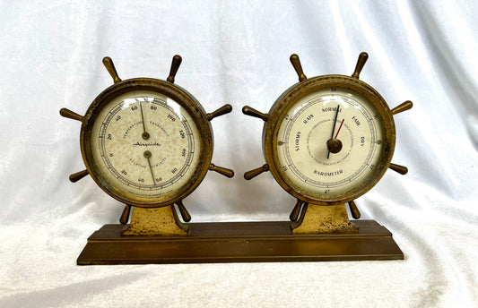 Vintage Brass Airguide Ship Wheel Barometer Combo