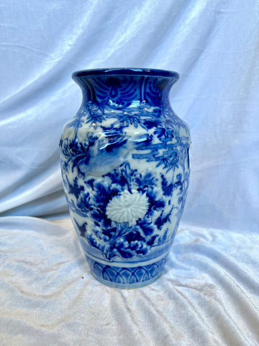 Chinoserie Floral Blue and White Vase