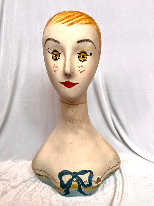 Hand Painted Papier Mache Bust of Woman