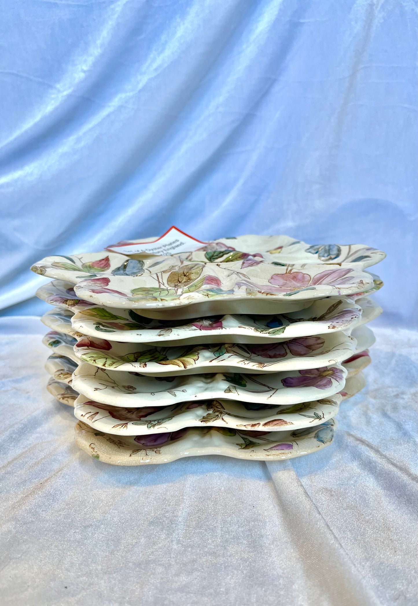 Set of Floral 19th Century English Oyster Plates by William Alsager Adderley