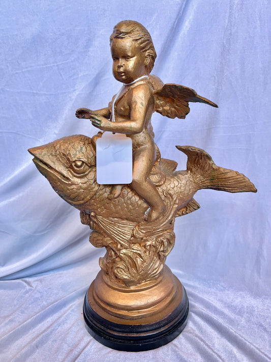 Gold Cherub Riding Fish Mantel Piece