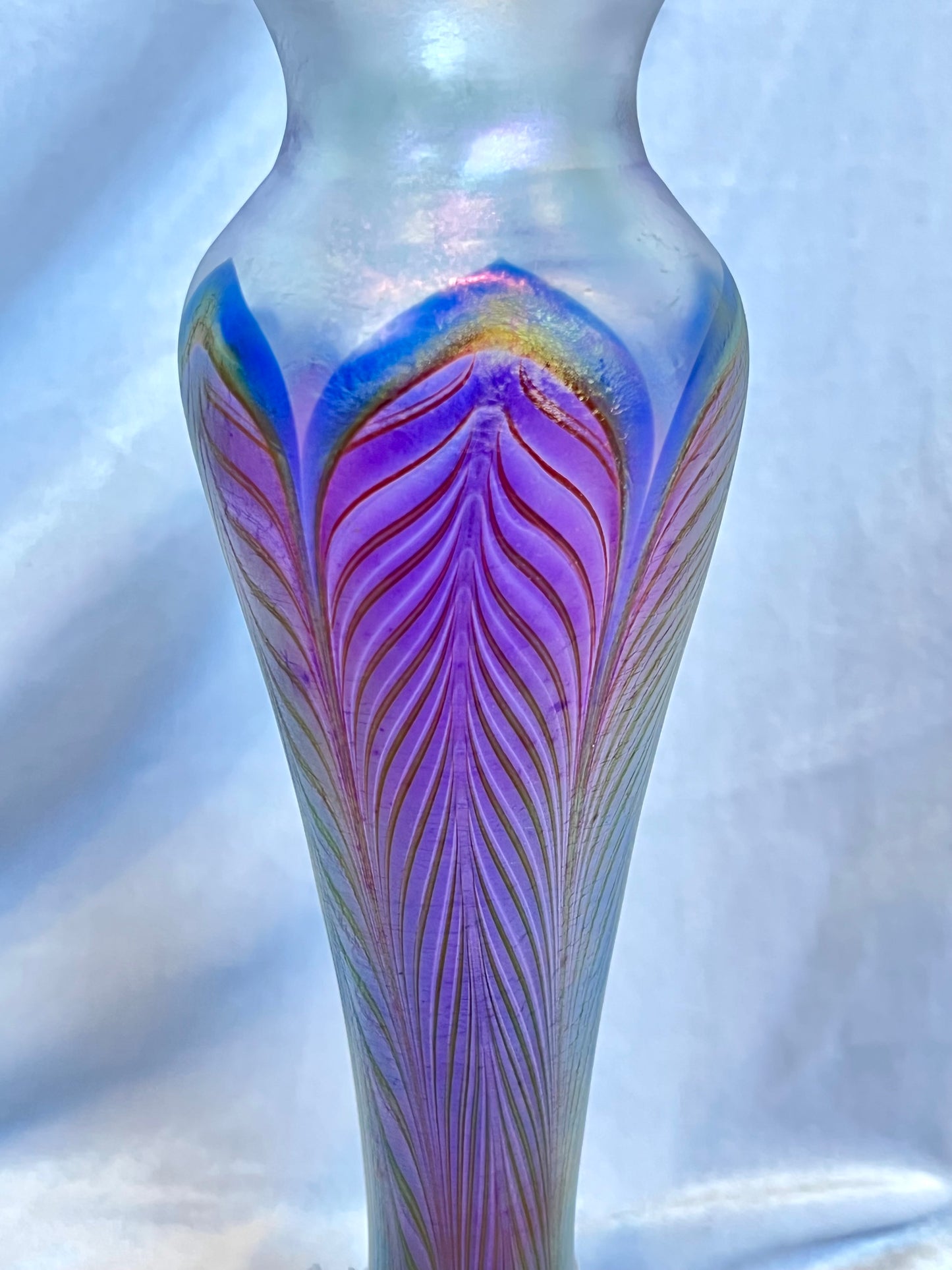 Zellique Studio Art Glass Pulled Feather Purple Iridescent Vase