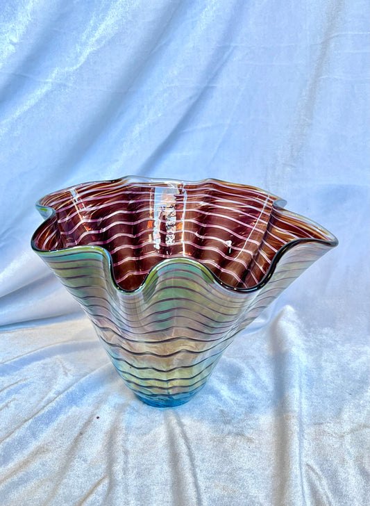 Paul Tiffany Art Glass Flared Vase with Stripes