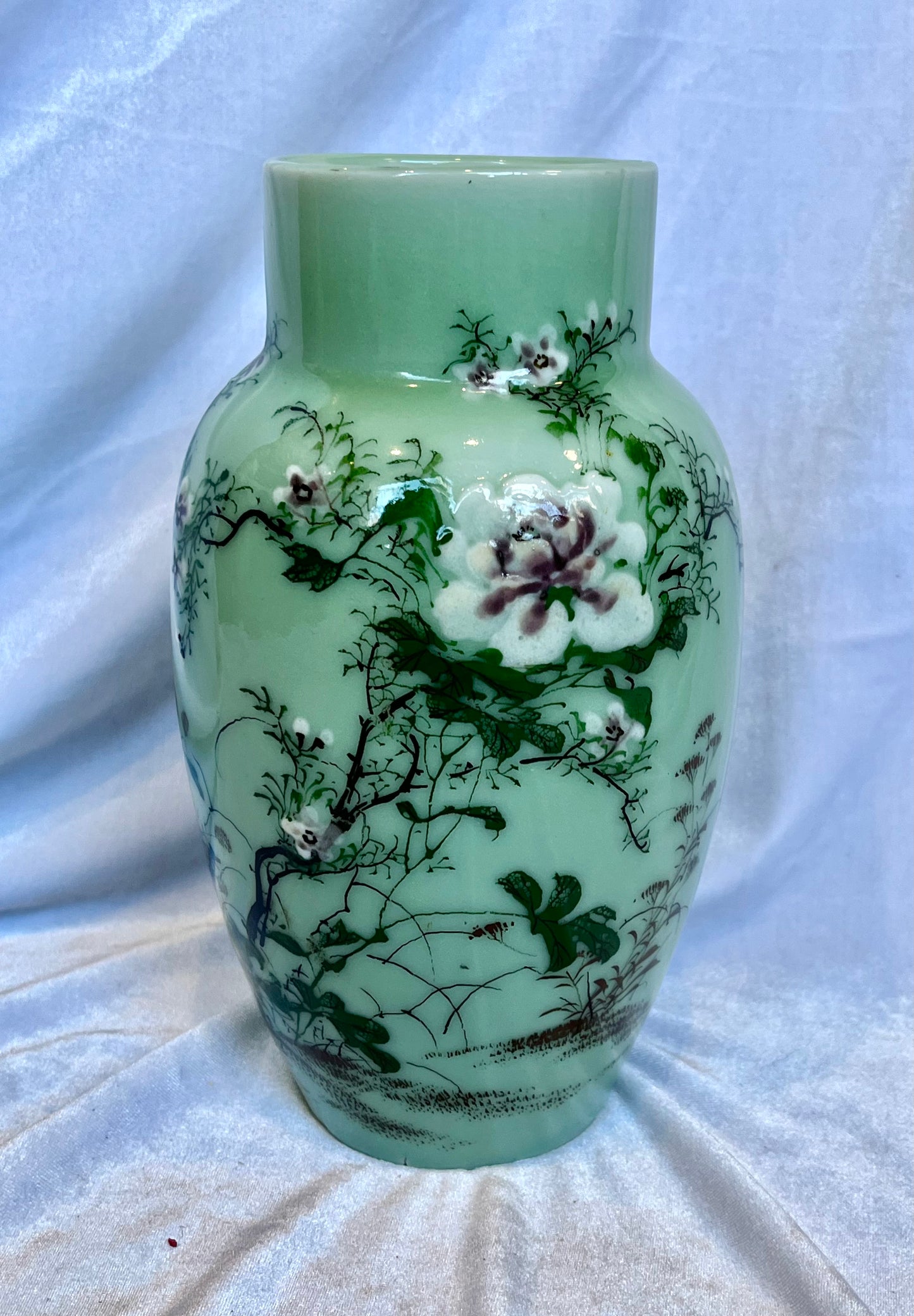 Green Floral Japanese Seto Vase