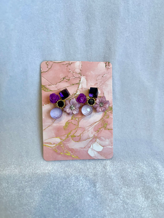 Purple Amethyst Cluster Floral Stud Earrings