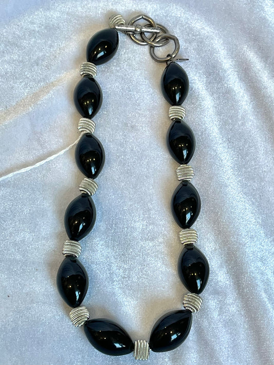 Anne Klein Silver and Black Beaded Necklace
