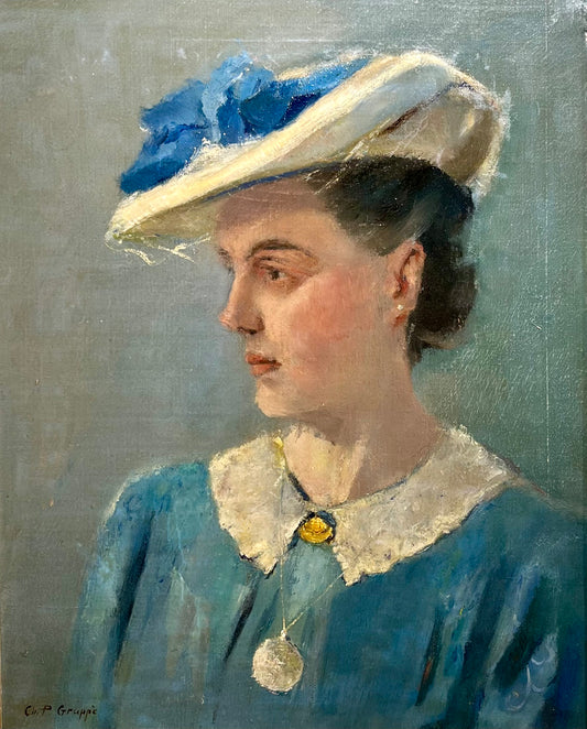 Charles Paul Gruppe Portrait of Lady Wearing White Hat