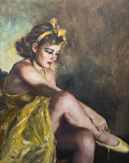 Impressionist 20th Century Oil Painting of Ballerina in Yellow