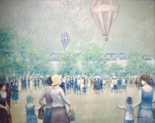 Jean Daumier Painting of People Watching Hot Air Balloon
